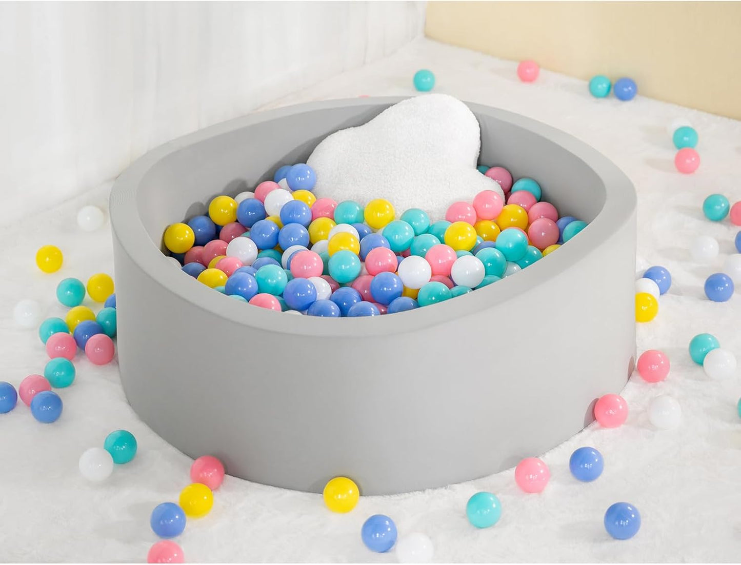Soft Ball Pit for Toddler, 35" X 12" Foam Ball Pit with Removable Cover, Indoor Memory Sponge round Ball without Balls - Light Grey
