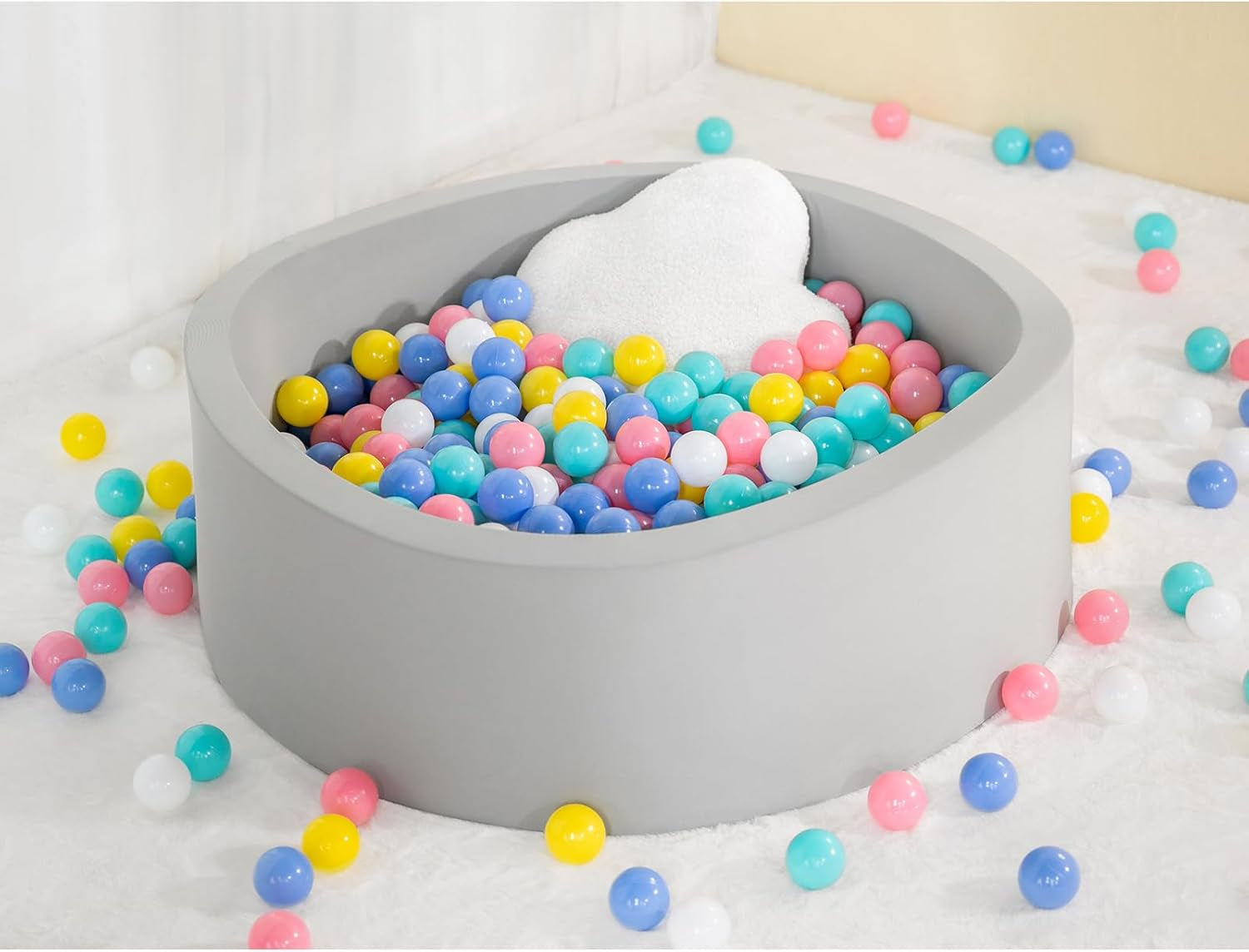 Soft Ball Pit for Toddler, 35" X 12" Foam Ball Pit with Removable Cover, Indoor Memory Sponge round Ball without Balls - Light Grey