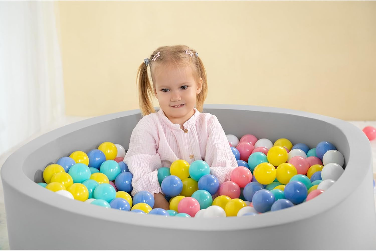 Soft Ball Pit for Toddler, 35" X 12" Foam Ball Pit with Removable Cover, Indoor Memory Sponge round Ball without Balls - Light Grey