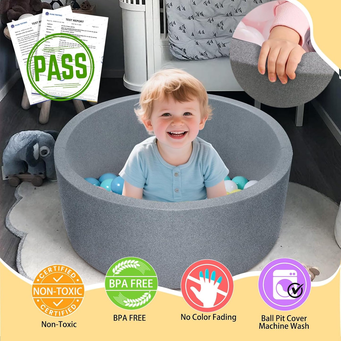 Soft Foam Sponge Indoor round Ball Pit,Ideal for Children - Dark Gray