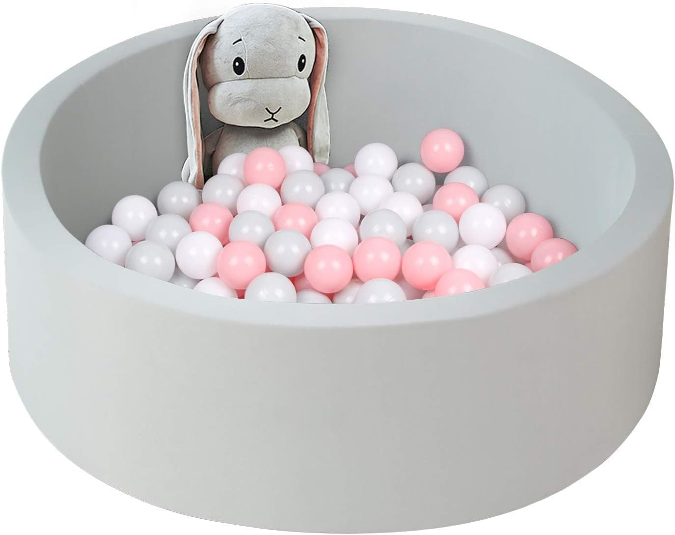 Soft Ball Pit for Toddler, 35" X 12" Foam Ball Pit with Removable Cover, Indoor Memory Sponge round Ball without Balls - Light Grey