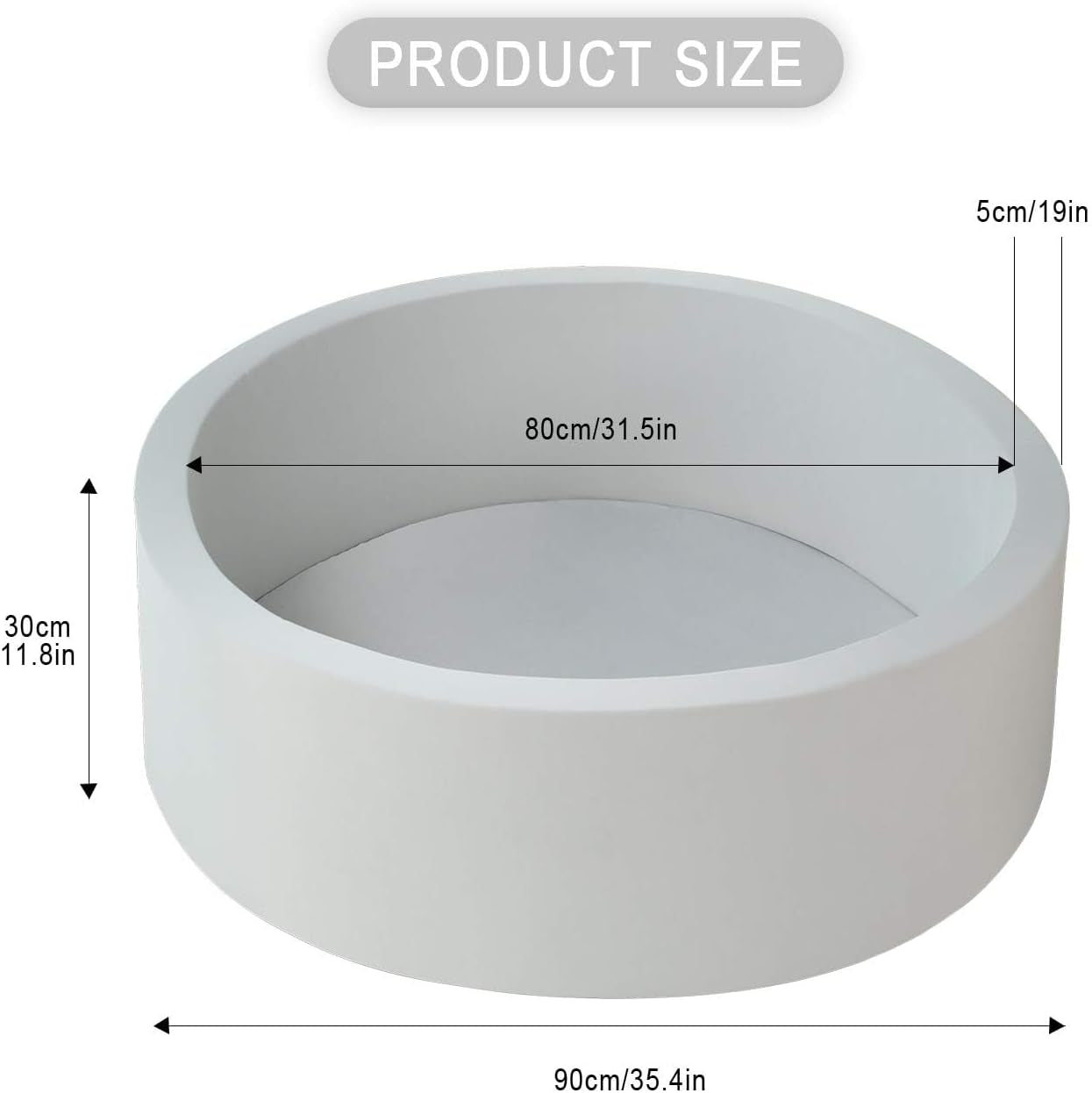 Soft Ball Pit for Toddler, 35" X 12" Foam Ball Pit with Removable Cover, Indoor Memory Sponge round Ball without Balls - Light Grey